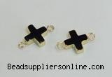 NGC987 15*15mm cross black agate gemstone connectors wholesale