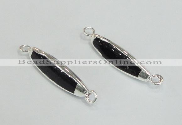 NGC988 8*30mm trihedron black agate gemstone connectors wholesale