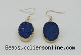 NGE111 15*20mm oval druzy agate gemstone earrings wholesale