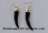 NGE152 10*40mm – 10*42mm oxhorn black agate gemstone earrings