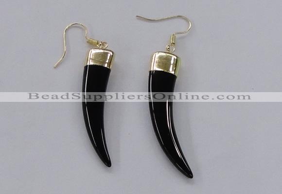 NGE152 10*40mm – 10*42mm oxhorn black agate gemstone earrings