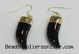 NGE161 11*28mm – 11*30mm oxhorn black agate gemstone earrings