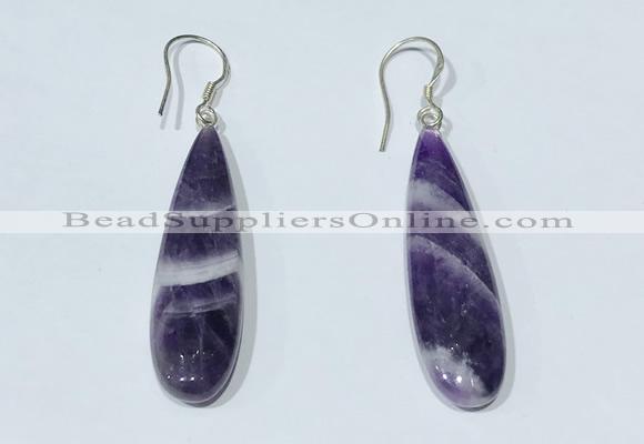 NGE410 10*35mm flat teardrop dogtooth amethyst earrings