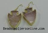 NGE5007 20*30mm - 25*30mm arrowhead rose quartz earrings