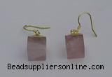 NGE5081 10*15mm cube rose quartz gemstone earrings wholesale