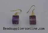 NGE5085 10*15mm cube light amethyst gemstone earrings wholesale