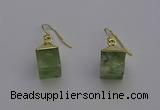 NGE5090 10*15mm cube green rutilated quartz gemstone earrings wholesale