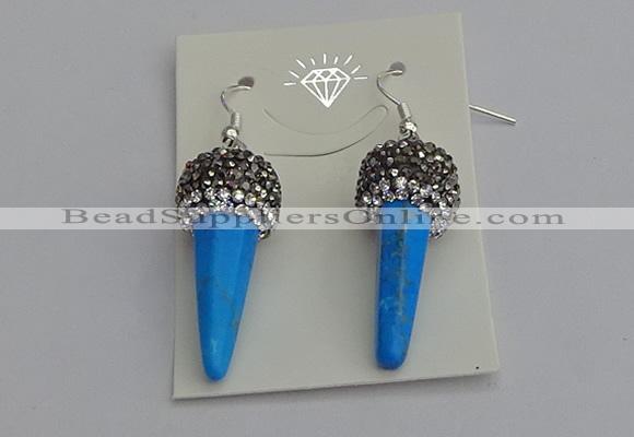 NGE5166 10*30mm faceted cone white howlite turquoise earrings