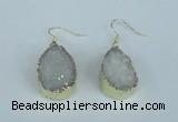 NGE90 18*25mm teardrop druzy agate gemstone earrings wholesale