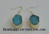 NGE99 15*20mm oval druzy agate gemstone earrings wholesale