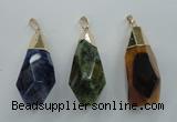 NGP1097 20*50mm faceted nuggets druzy agate pendants with brass setting