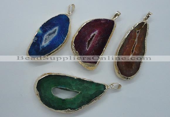 NGP1118 30*45 - 40*60mm freeform druzy agate pendants with brass setting