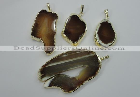 NGP1119 25*40 - 40*60mm freeform druzy agate pendants with brass setting