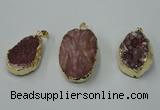 NGP1141 25*35mm - 40*45mm freeform druzy agate pendants with brass setting