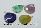 NGP1149 40*50mm - 50*55mm freeform druzy agate pendants with brass setting