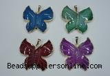 NGP1281 45*48mm butterfly agate pendants with brass setting