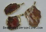 NGP1283 25*40mm – 40*55mm freeform agate pendants with brass setting