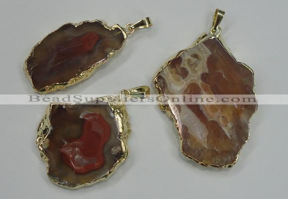 NGP1283 25*40mm – 40*55mm freeform agate pendants with brass setting