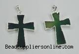 NGP1286 32*45mm cross green agate pendants with brass setting