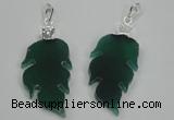 NGP1287 25*55mm leaf green agate pendants with brass setting