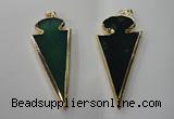 NGP1291 30*65mm green agate pendants with brass setting