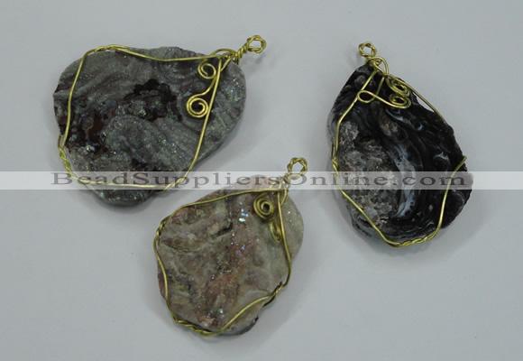 NGP1316 30*40mm - 35*50mm freeform agate pendants with brass setting