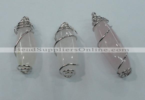 NGP1345 20*45mm - 22*60mm nuggets rose quartz pendants with brass setting