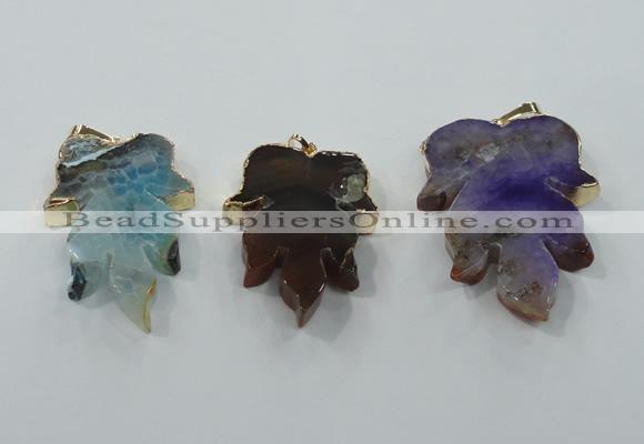 NGP1367 30*40mm - 35*45mm leaf agate pendants with brass setting