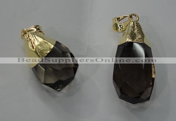 NGP1391 15*25mm - 20*35mm faceted nuggets smoky quartz pendants