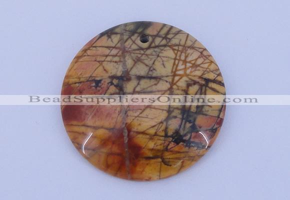 NGP149 2pcs 40mm flat round picasso jasper gemstone pendants