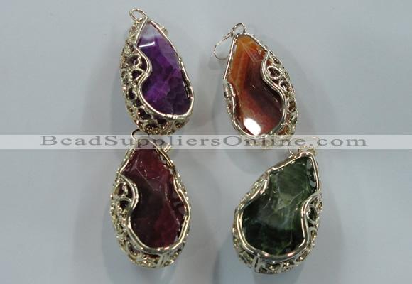 NGP1562 28*30*55mm teardrop agate with brass setting pendants