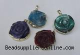 NGP1696 28*30mm - 30*32mm carved flower agate gemstone pendants