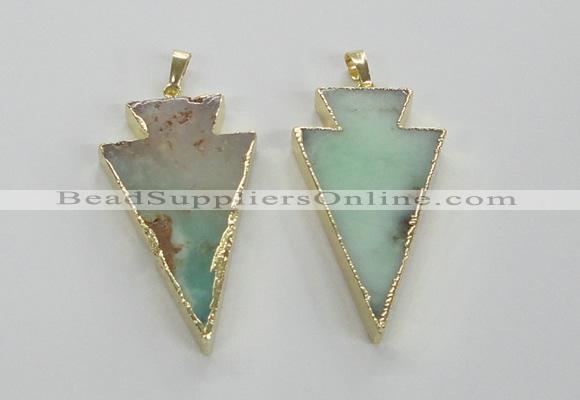 NGP1703 27*47mm arrowhead australia chrysoprase pendants