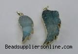 NGP1803 35*40mm - 45*50mm wing-shaped plated druzy agate pendants