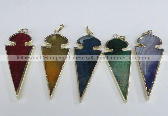 NGP1927 30*65mm arrowhead agate gemstone pendants wholesale