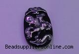 NGP2003 22*35mm carved silver plated matte black obsidian pendants