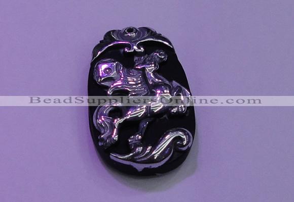 NGP2003 22*35mm carved silver plated matte black obsidian pendants