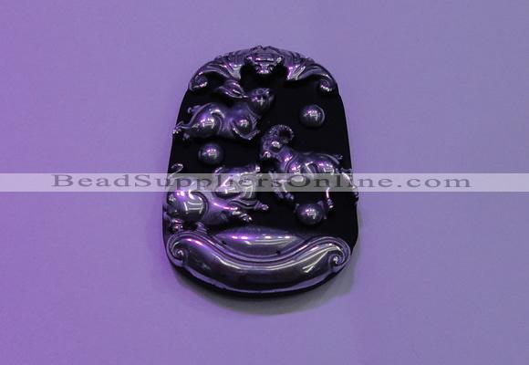 NGP2012 38*55mm carved silver plated matte black obsidian pendants