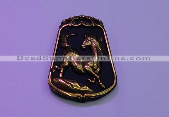 NGP2019 38*52mm carved gold plated matte black obsidian pendants