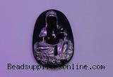 NGP2027 35*55mm carved silver plated matte black obsidian pendants