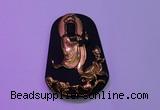 NGP2031 40*60mm carved gold plated matte black obsidian pendants