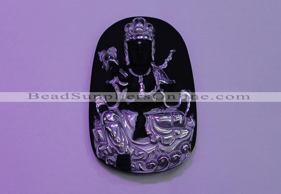 NGP2033 40*65mm carved silver plated matte black obsidian pendants