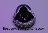 NGP2036 40*45mm carved silver plated matte black obsidian pendants