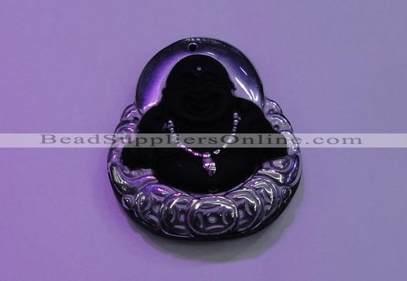 NGP2036 40*45mm carved silver plated matte black obsidian pendants