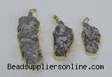 NGP2108 20*40mm - 25*65mm feather-shaped druzy agate pendants