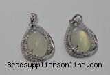 NGP2126 22*30mm agate gemstone pendants with crystal pave alloy settings