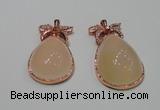 NGP2136 25*45mm agate gemstone pendants with crystal pave alloy settings