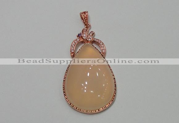 NGP2138 27*50mm agate gemstone pendants with crystal pave alloy settings