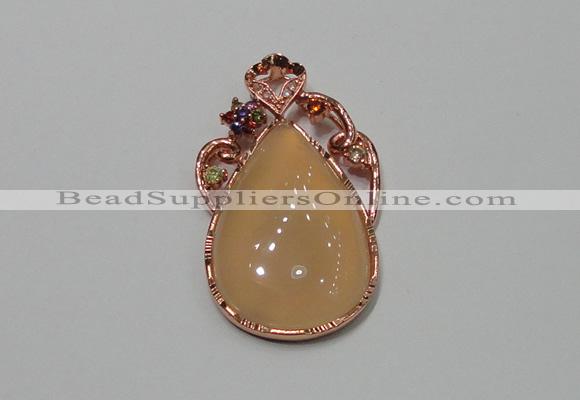 NGP2139 25*45mm agate gemstone pendants with crystal pave alloy settings