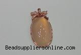 NGP2141 24*47mm agate gemstone pendants with crystal pave alloy settings